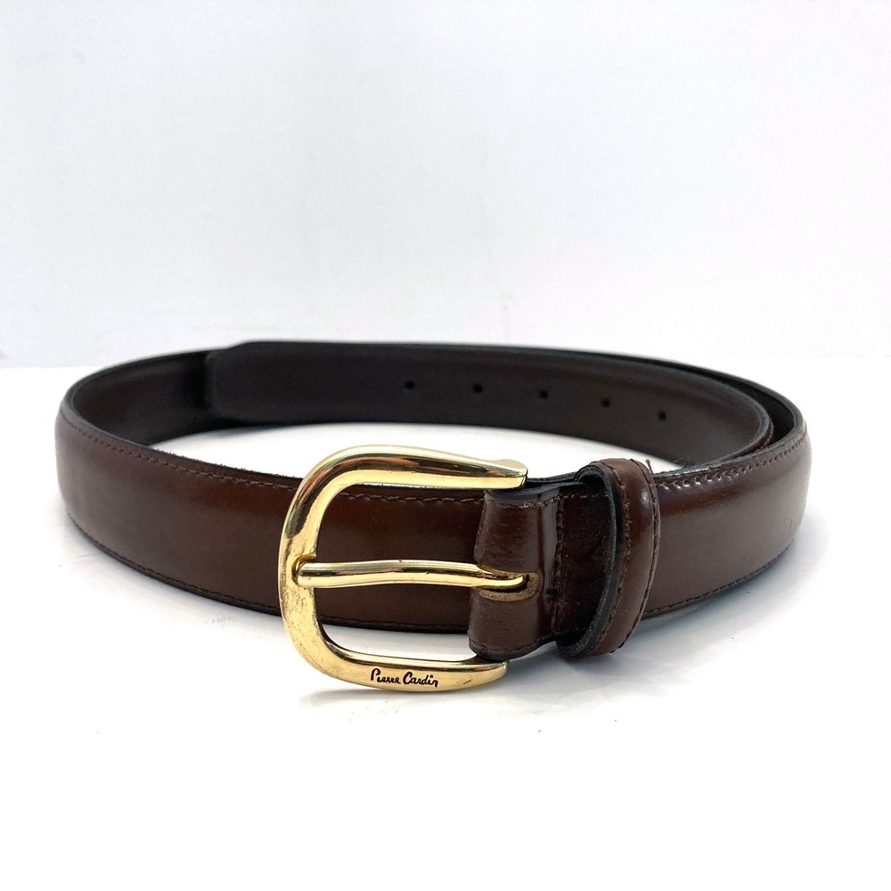 Pierre Cardin Brown Split Cowhide Leather Belt Brass Buckle Mens 34 1-1/8" Wide